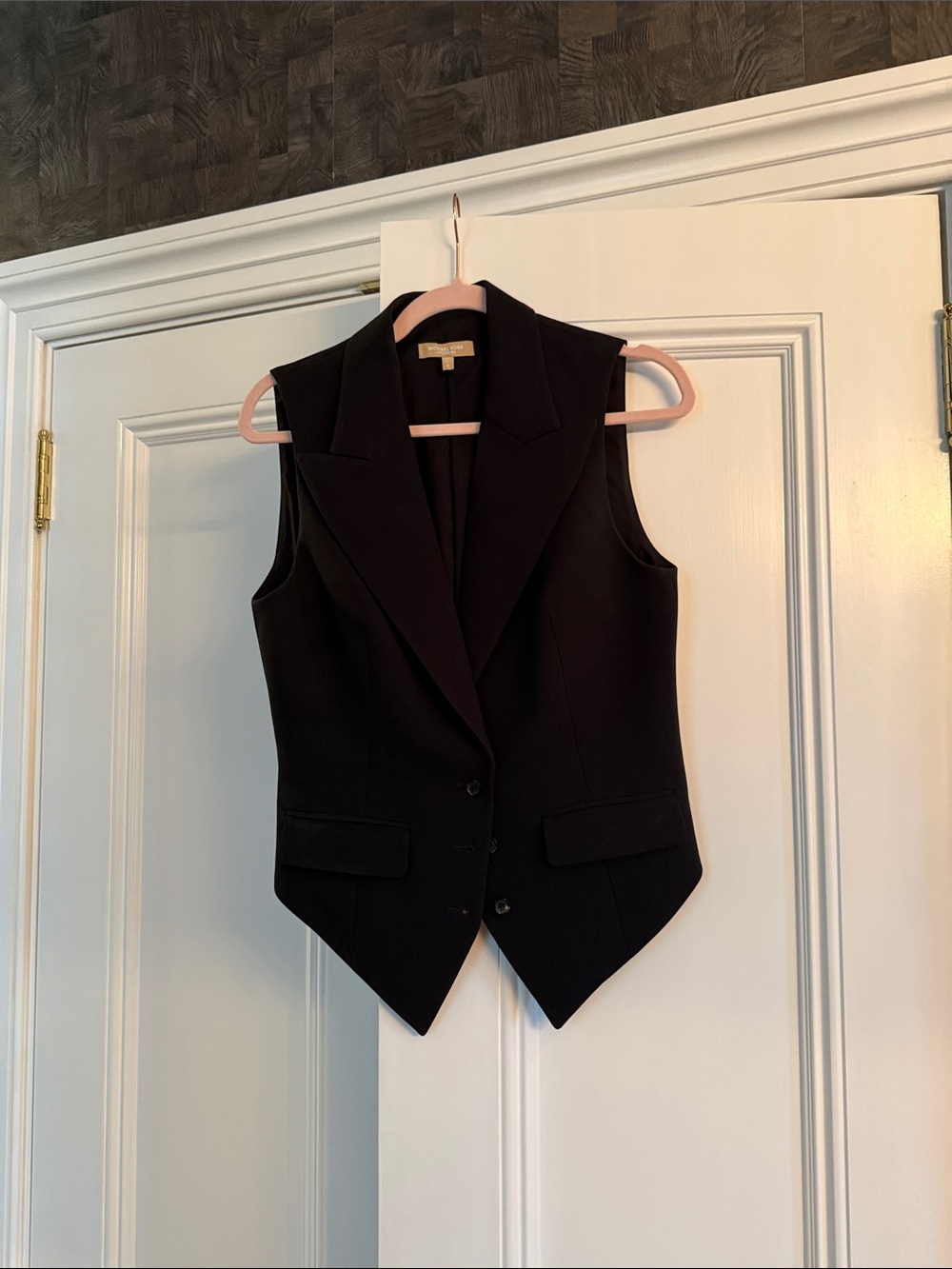 Michael Kors Black Tailored Sleeveless Vest with Notch Lapel